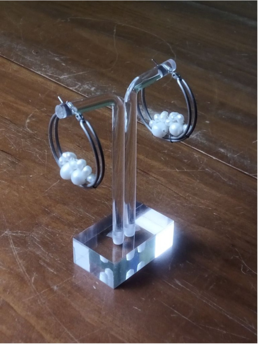 Women's Unbranded Silver Hoop Earrings with White Pearls, One Size